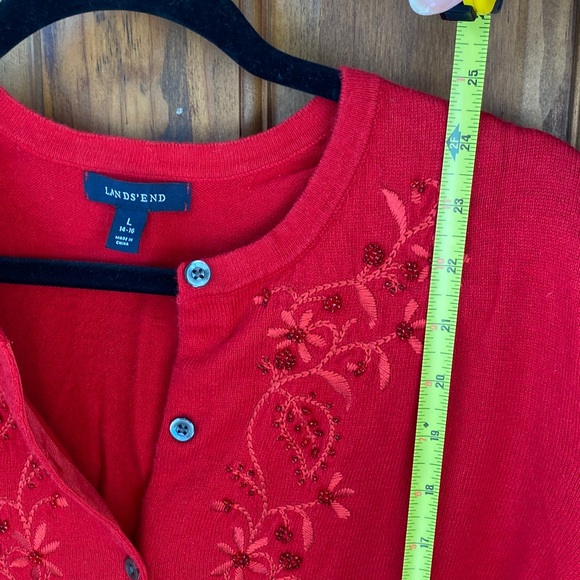 Red beaded cardigan sweater - Lands’ End - Picture 6 of 9